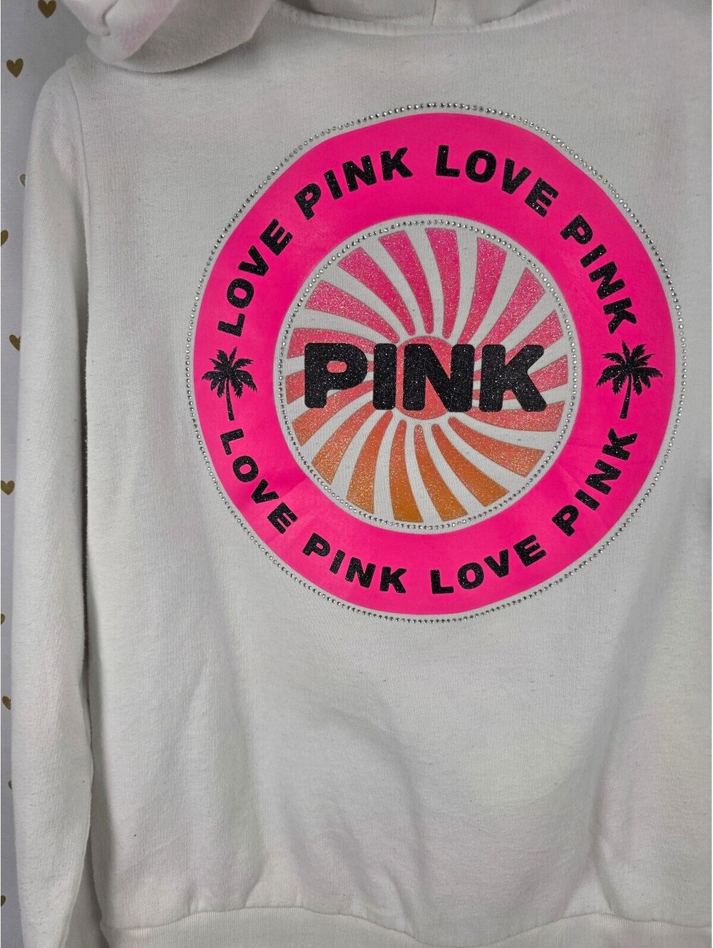 Victorias Secret Pink White Full Zip Bling Logo Jacket Hoodie Small - Picture 6 of 6